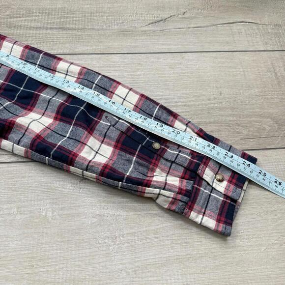 Jachs Girlfriend Sherpa Lined Flannel Shirt Overshirt Plaid Red Navy White Sz L - Picture 10 of 10